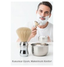 Klasik Tıraş Seti – Krom Parlak Saplı Fırça & 304 Paslanmaz Çelik Tıraş Tası
