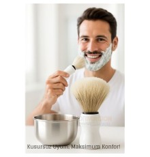 Klasik Tıraş Seti – Beyaz Saplı Fırça & 304 Paslanmaz Çelik Tıraş Tası