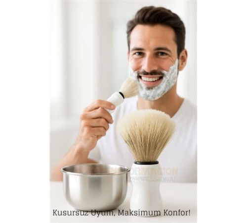 Klasik Tıraş Seti – Beyaz Saplı Fırça & 304 Paslanmaz Çelik Tıraş Tası