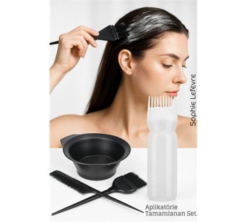 Saç Boyama Seti 3’lü ve Saç Boyası Eşit Dağıtım Şişesi  Tarak, Seti Fırça, Boya Kabı