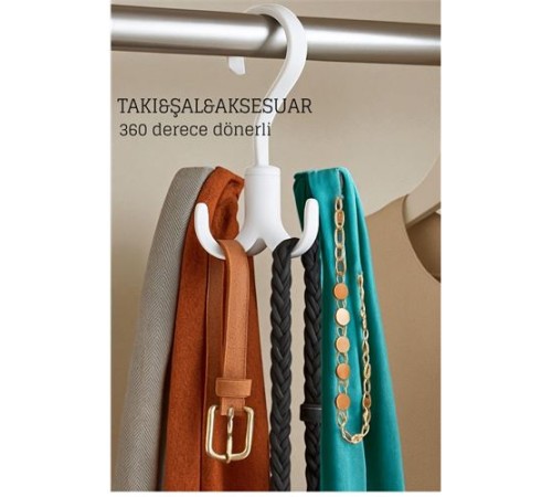 360° Dönerli Kancalı Çok Amaçlı Askı - Dolap İçi Düzenleyici Takı Askısı Şal Askısı