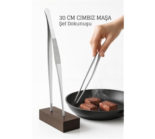 Paslanmaz Çelik Şef Cımbızı 30 cm – Mutfak Maşası Kızartma Maşası