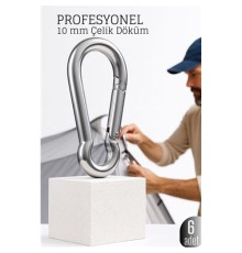 Çelik Yan Açılır 6 LI Karabina -10 mm Kamp, Tırmanış ve Günlük Kullanım İçin Güvenli Kilit