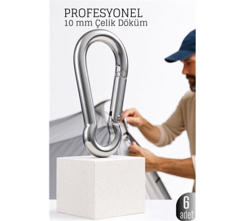 Çelik Yan Açılır 6 LI Karabina -10 mm Kamp, Tırmanış ve Günlük Kullanım İçin Güvenli Kilit