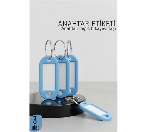 Etiketli 3'lü Anahtarlık Halkası – İsim Yazılabilir, Metal Halka ile Şık Tasarım