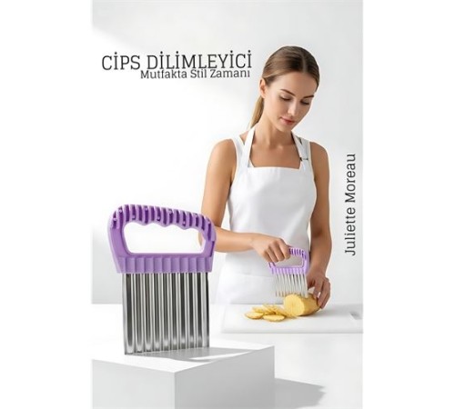 Şekilli Pratik Cips Dilimleyici Paslanmaz Çelik  – 9x13 cm