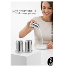 Inox Mini Tuzluk - 2 li SET Paslanmaz Çelik – 6x3,5 cm Şık Sofra Yardımcısı