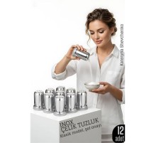 Inox Mini Tuzluk - 12 li SET Paslanmaz Çelik – 6x3,5 cm Şık Sofra Yardımcısı