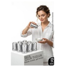 Inox Mini Tuzluk - 12 li SET Paslanmaz Çelik – 6x3,5 cm Şık Sofra Yardımcısı