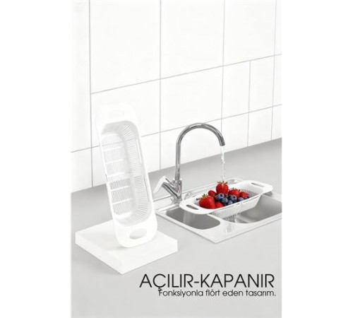 Ayarlanabilir Sürgülü Lavabo Süzgeci – Mutfak için Pratik ve Şık Tasarım BEYAZ