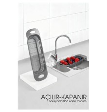 Ayarlanabilir Sürgülü Lavabo Süzgeci – Mutfak için Pratik ve Şık Tasarım GRİ