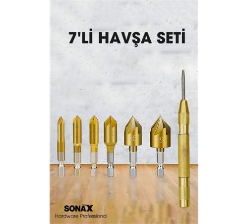 7'li HSS Titanyum Kaplı Kılavuz ve Havşa Matkap Ucu Seti + Otomatik Zımba