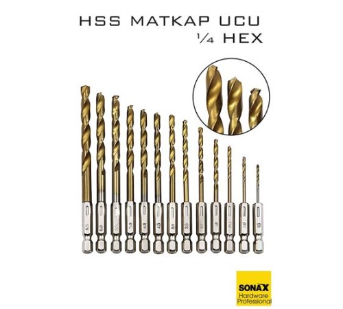 HSS Matkap Ucu 1/4 HEX  13 Parça HSS Tungsten Karbür Matkap Uç 1.5-6.5mm Titanyum