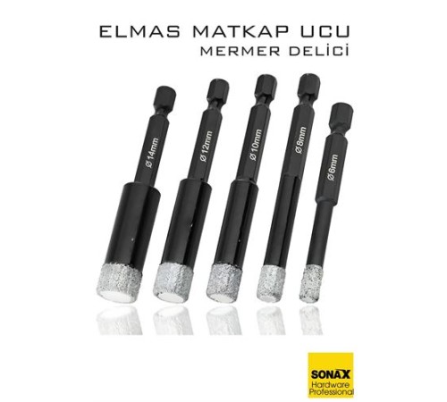 Mermer Delme Elmas Matkap Ucu - 5'li Porselen Karo Seramik Taş, Cam, Granit için Elmas Matkap Uçları