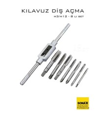 8 li Diş Açma Kılavuz Seti –Endüstriyel Çelik, M3-M12 Arası Dişli Matkap Ucu