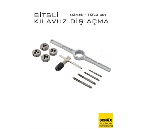 10'lu Bitsli Diş Açma Kılavuz Seti –Endüstriyel Çelik,  Dişli Matkap Ucu