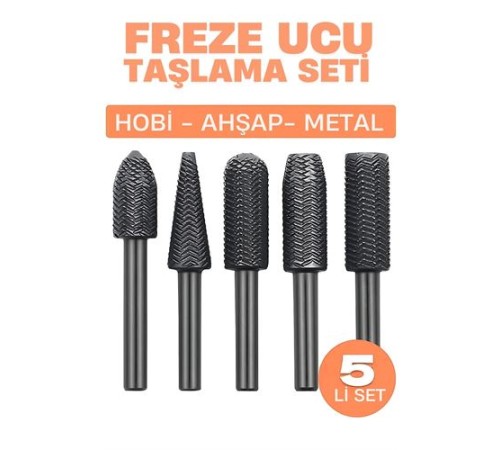 Freze Ucu Taşlama Seti Profesyonel Çelik Rotary Burr Seti  5'li Metal İşleme Uçları