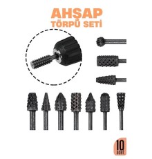Ahşap Oyma Törpü Seti – 10'lu Matkap Ucuna Şekillendirme Takımı