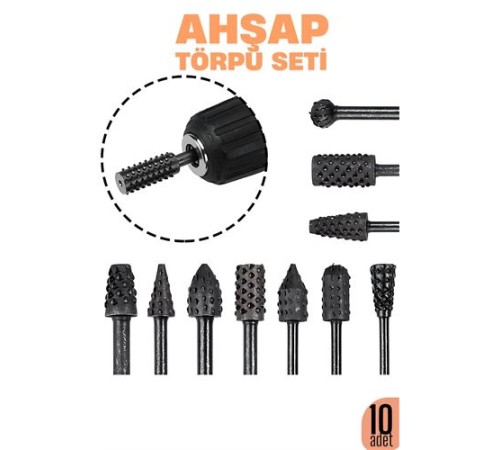 Ahşap Oyma Törpü Seti – 10'lu Matkap Ucuna Şekillendirme Takımı