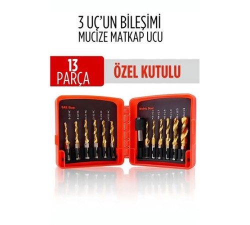 Mucize HSS 13'lü Kombinasyon Matkap Ucu Seti – Delme, Havşa, Diş Açma Tek Adımda