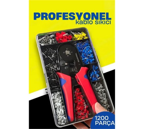 Terminal Sıkma Pensesi + Yüksük Sıkma Pensesi 1200 Parça Kablo Pabucu Seti HSC8 6-4A