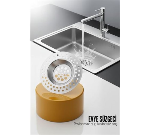 Evye Süzgeci 7.1 cm Paslanmaz Çelik  - Mutfak Lavabo Gider Süzgeci Seti Tıkanma Önleyici