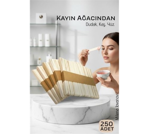 Ahşap Yüz ve Kaş Ağda Spatulası 250 Adet - Ultra Pürüzsüz Profesyonel Makyaj ve Maske Çubuğu