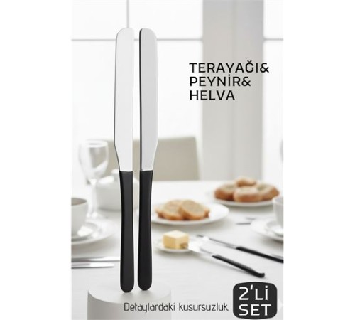 Lüks Seri 2'li Tereyağı ve Peynir Bıçağı Seti - Paslanmaz Çelik & Ergonomik Silikon Saplı 16 cm