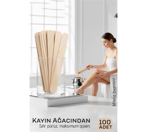 Premium Ahşap Ağda Spatulası 100’lü Paket - Profesyonel Salon Tipi Steril ve Pürüzsüz Yüzey - 14 cm