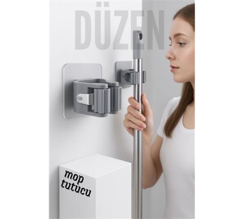 Yapışkanlı Pratik Mop ve Süpürge Tutucu – Duvara Monte, Kolay Kurulum