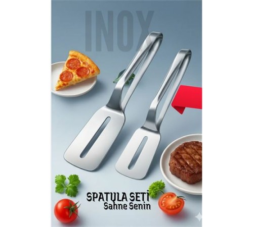 2 li Inox Spatula Seti – Pizza, Tatlı, Et Servisi İçin Ergonomik Tasarım