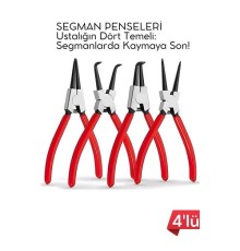 Profesyonel 4'lü Segman Pensesi Seti | 18 cm | İç Dış Eğri Düz Uçlu Yaylı Pense Takımı
