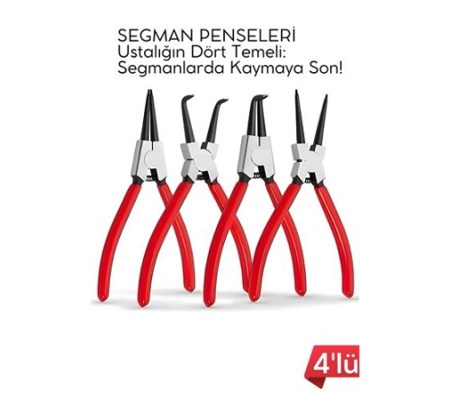 Profesyonel 4'lü Segman Pensesi Seti | 18 cm | İç Dış Eğri Düz Uçlu Yaylı Pense Takımı