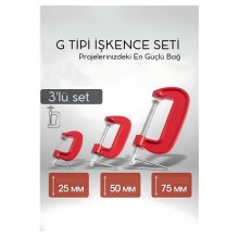 Profesyonel G Tipi İşkence Seti 3'lü: 25-50-75 mm Döküm Metal Ağaç İşleme ve Montaj Kelepçesi Takımı
