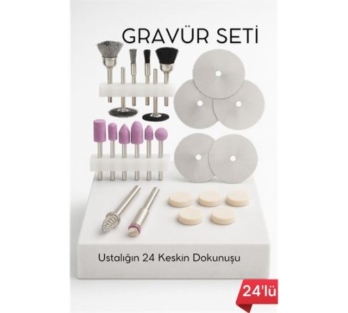 24'lü Mini Gravür Seti Dremel Ucu: Profesyonel Taşlama, Parlatma ve Şekillendirme Aleti