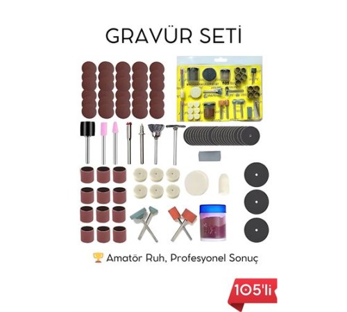 105 Parça Profesyonel Çok Amaçlı Zımpara Taşlama Gravür Kesme Cilalama Uç Seti Dremel Uyumlu
