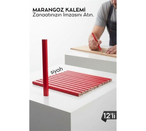 SİYAH 12'Lİ  Marangoz Kalemi - Ahşap İşleme Kalemi - Ahşap İşleme İşaretleme Araçları