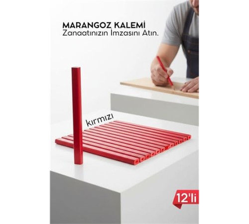 KIRMIZI 12'Lİ  Marangoz Kalemi - Ahşap İşleme Kalemi - Ahşap İşleme İşaretleme Araçları