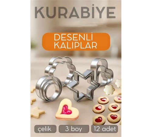 12'li Kurabiye Kalıbı Seti Profesyonel Şef Paslanmaz Çelik  | Mutfak Sanatınızın Vazgeçilmezi