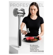Et Dövücü Tokmağı Profesyonel Paslanmaz Çelik Marinasyon Çekici & Zeytin Kırıcı - 22 cm