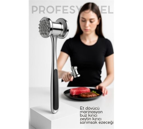 Et Dövücü Tokmağı Profesyonel Paslanmaz Çelik Marinasyon Çekici & Zeytin Kırıcı - 22 cm
