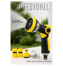 Profesyonel 8 Modelli Metal Basınçlı Sulama Tabancası Seti | Ayarlanabilir Jet | Hortum Konnektörlü