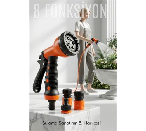 8 Fonksiyonlu Ayarlı Hortum Seti Yüksek Basınçlı Araba Yıkama Bahçe Sulama Tabancası