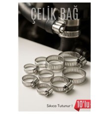 10'lu Hortum Kelepçesi Seti | 5 Boy Çelik Ayarlanabilir Vidalı Kelepçe | 13-27mm