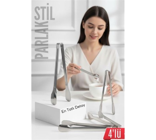 Çelik 4'lü Şeker Maşası 13 CM | Buz, Limon ve Küp Şeker Servis Maşası