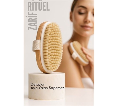 Ahşap Sırt Banyo Fırçası | Doğal At Kılı Vücut Fırçalama | Peeling ve Selülit Masaj