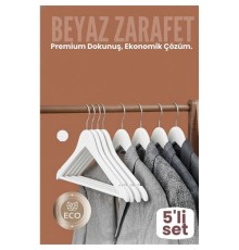 5'li Lüks Beyaz Elbise Ceket Askısı - Ergonomik & Kaymaz Plastik Askı Seti -  Ahşap Görünümlü