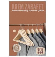 5'li Lüks Krem Elbise Ceket Askısı - Ergonomik & Kaymaz Plastik Askı Seti -  Ahşap Görünümlü
