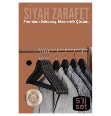 5'li Lüks Siyah Elbise Ceket Askısı - Ergonomik & Kaymaz Plastik Askı Seti -  Ahşap Görünümlü