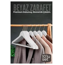 10'lu Lüks Beyaz Elbise Ceket Askısı - Ergonomik & Kaymaz Plastik Askı Seti -  Ahşap Görünümlü